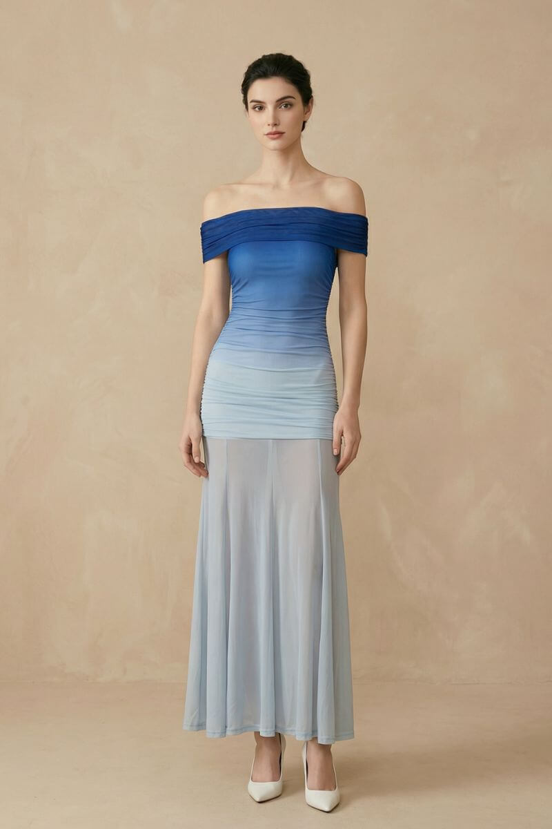 Horizon Blue Ombre Tulle Maxi Dress S