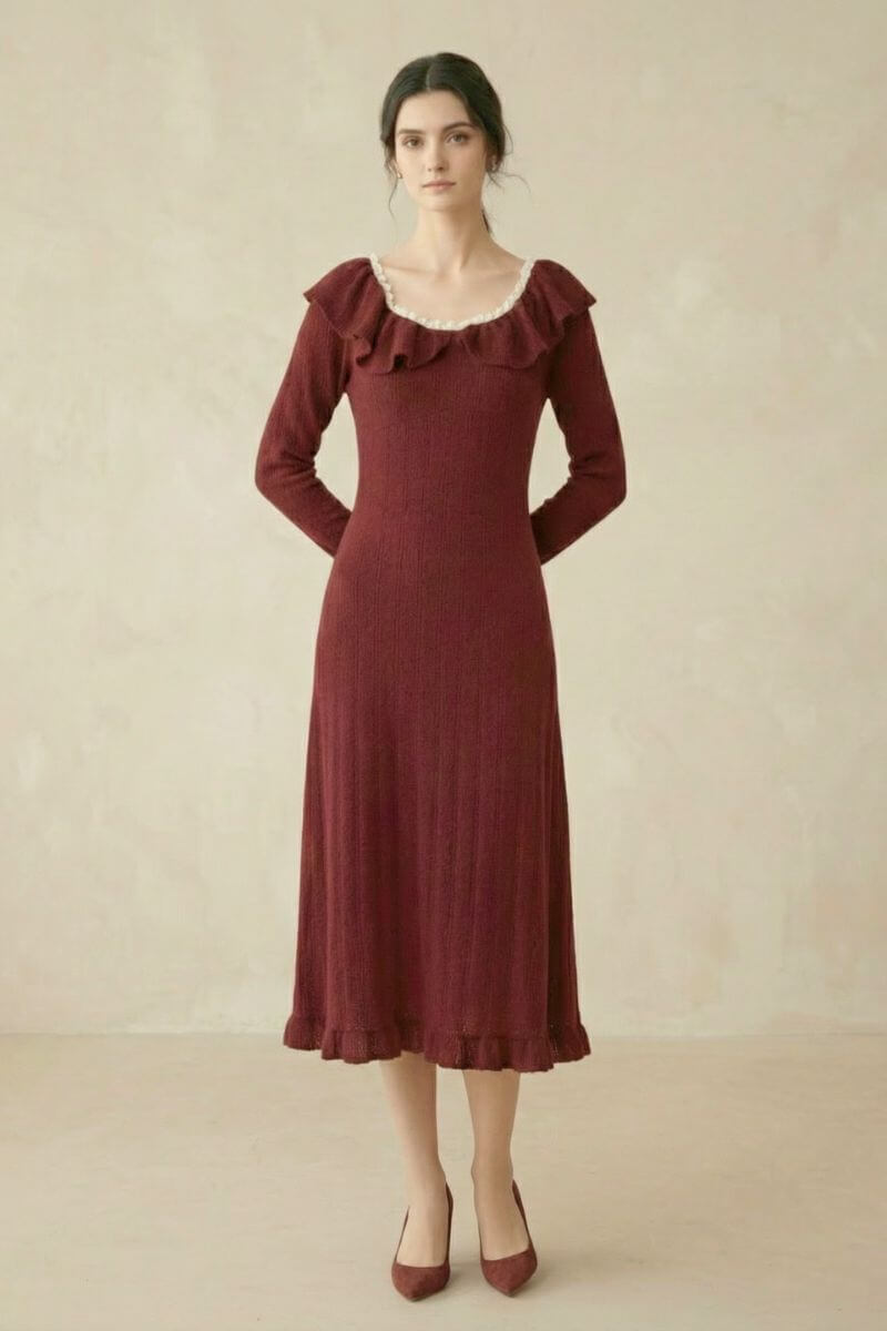 Mulberry Ruffle-Trim Sweater Dress M Mulberry Ruffle-Trim Sweater Dress M