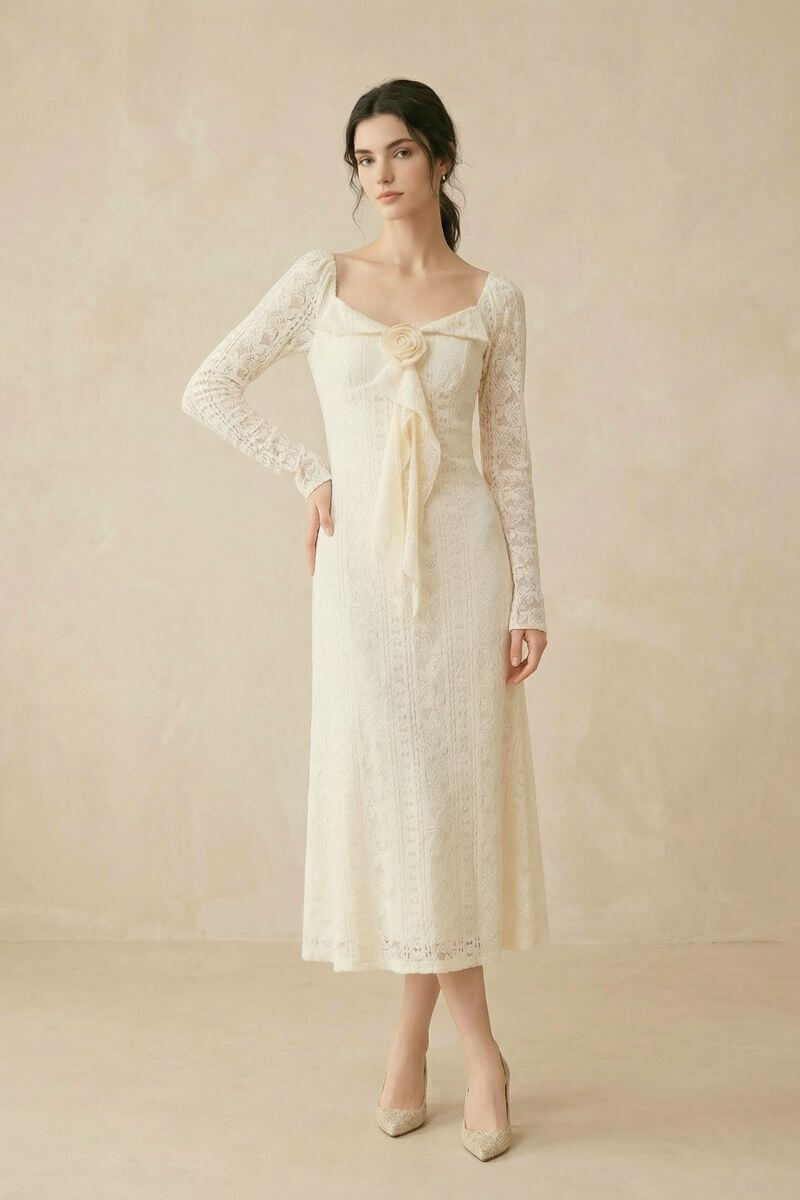 knee length dresses for ladies Sparrow Ivory Long Sleeve 50