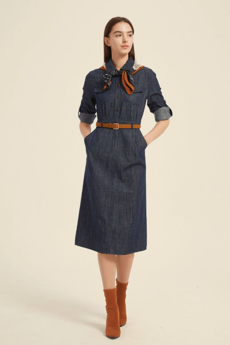 Heritage Indigo Belted Shirt Dress M