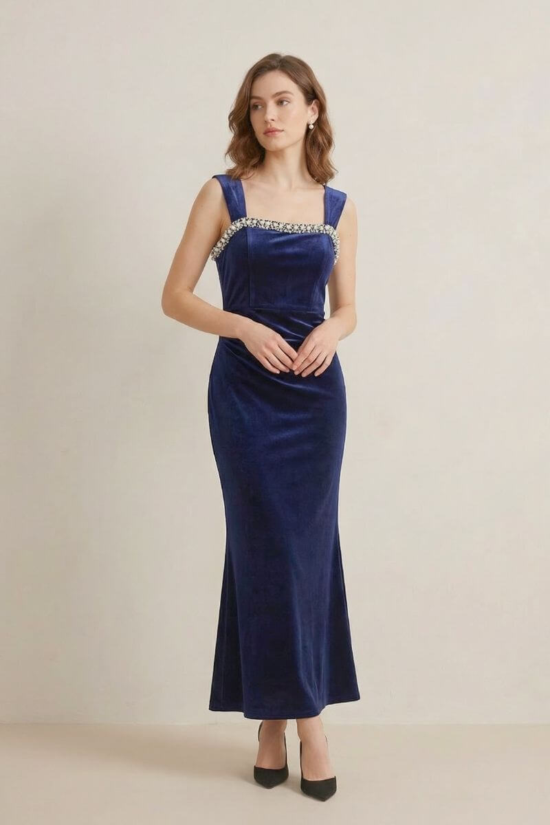 Sapphire Velvet Mermaid Evening Dress M Sapphire Velvet Mermaid Evening Dress M