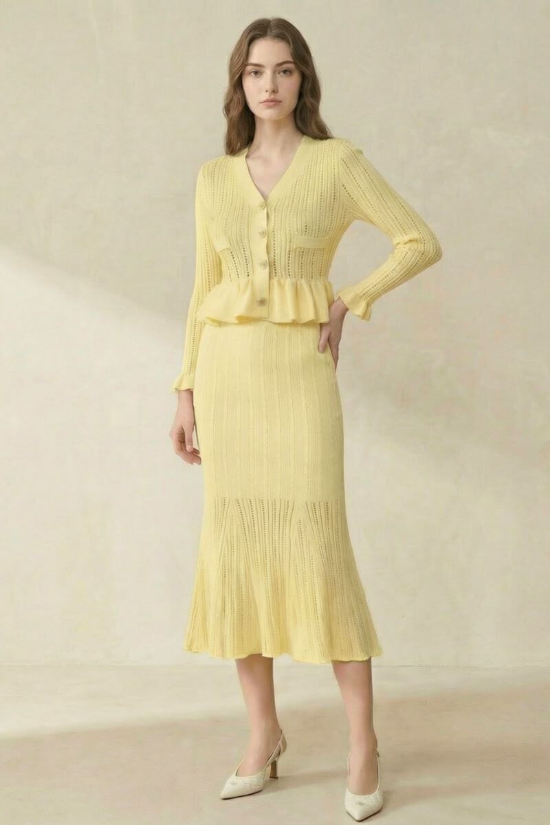 Lemon Boulevard Peplum Knit Midi Dress L Lemon Boulevard Peplum Knit Midi Dress L