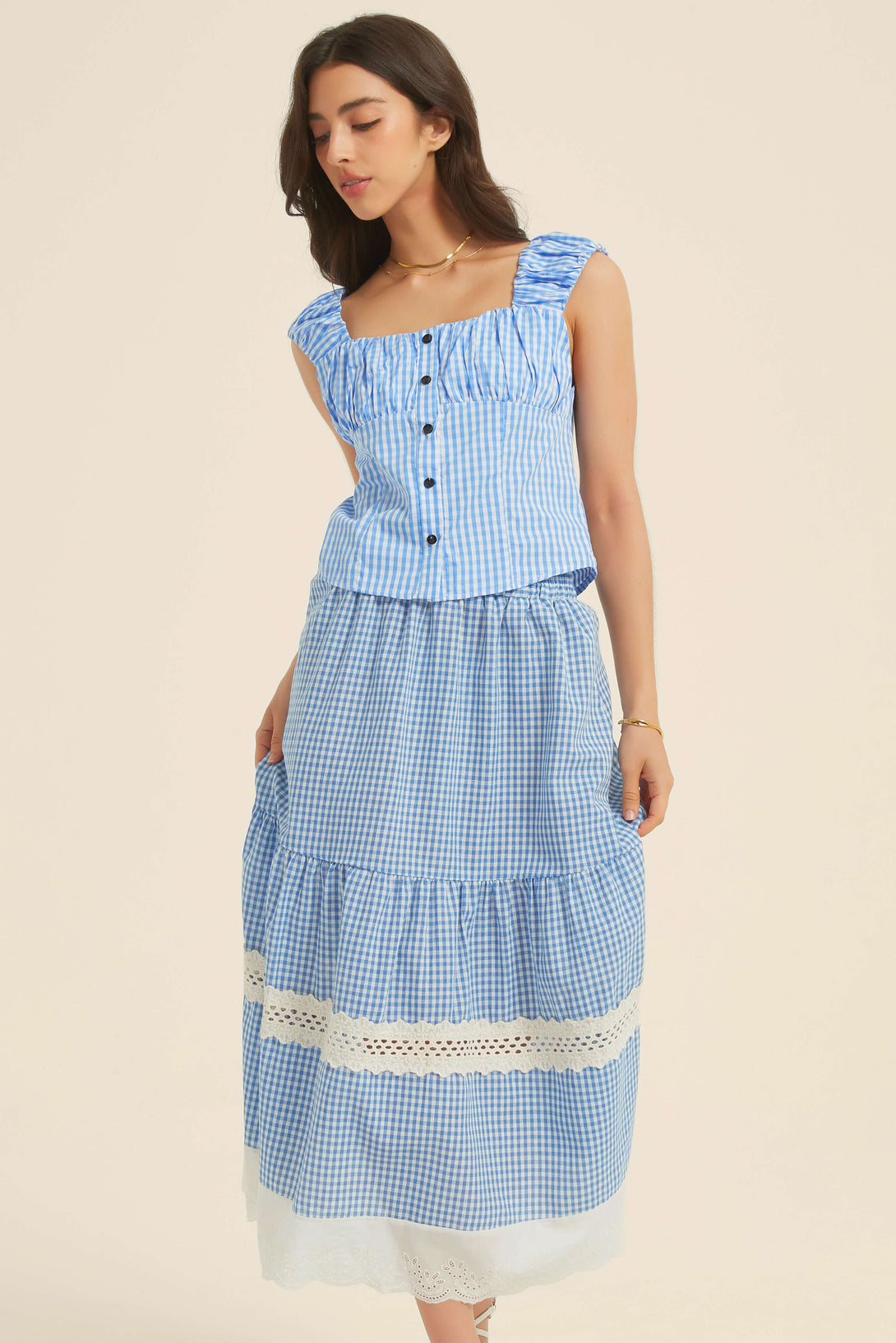 Laurette Eyelet Gingham Skirt - SIOENE