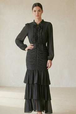 Black Chiffon Tiered Maxi Dress - SIOENE