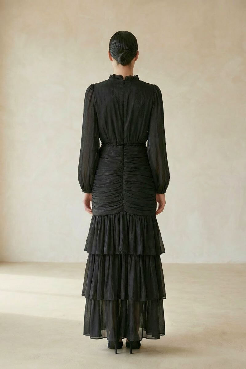 Black Chiffon Tiered Maxi Dress - SIOENE