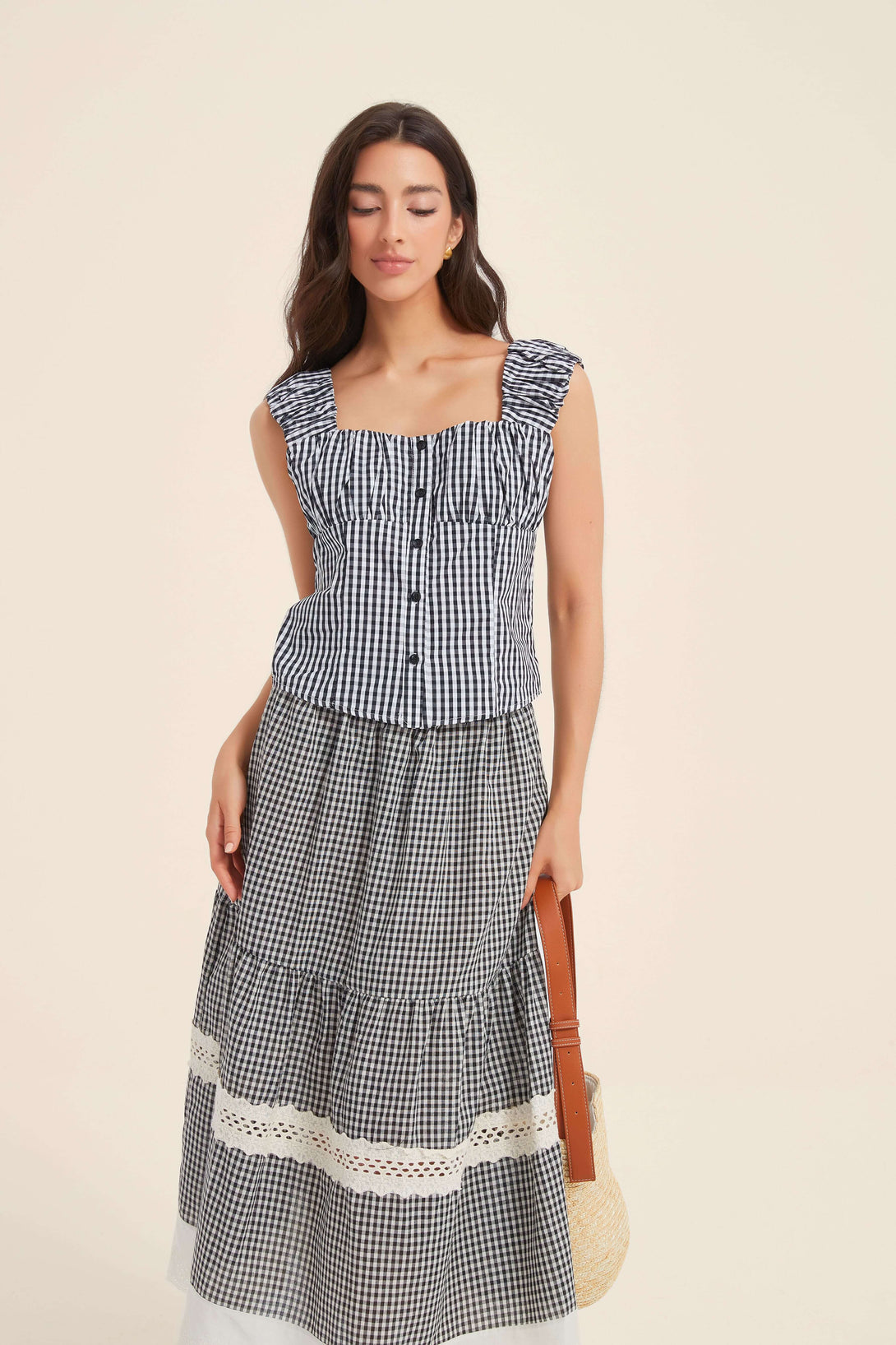Laurette Eyelet Gingham Skirt - SIOENE