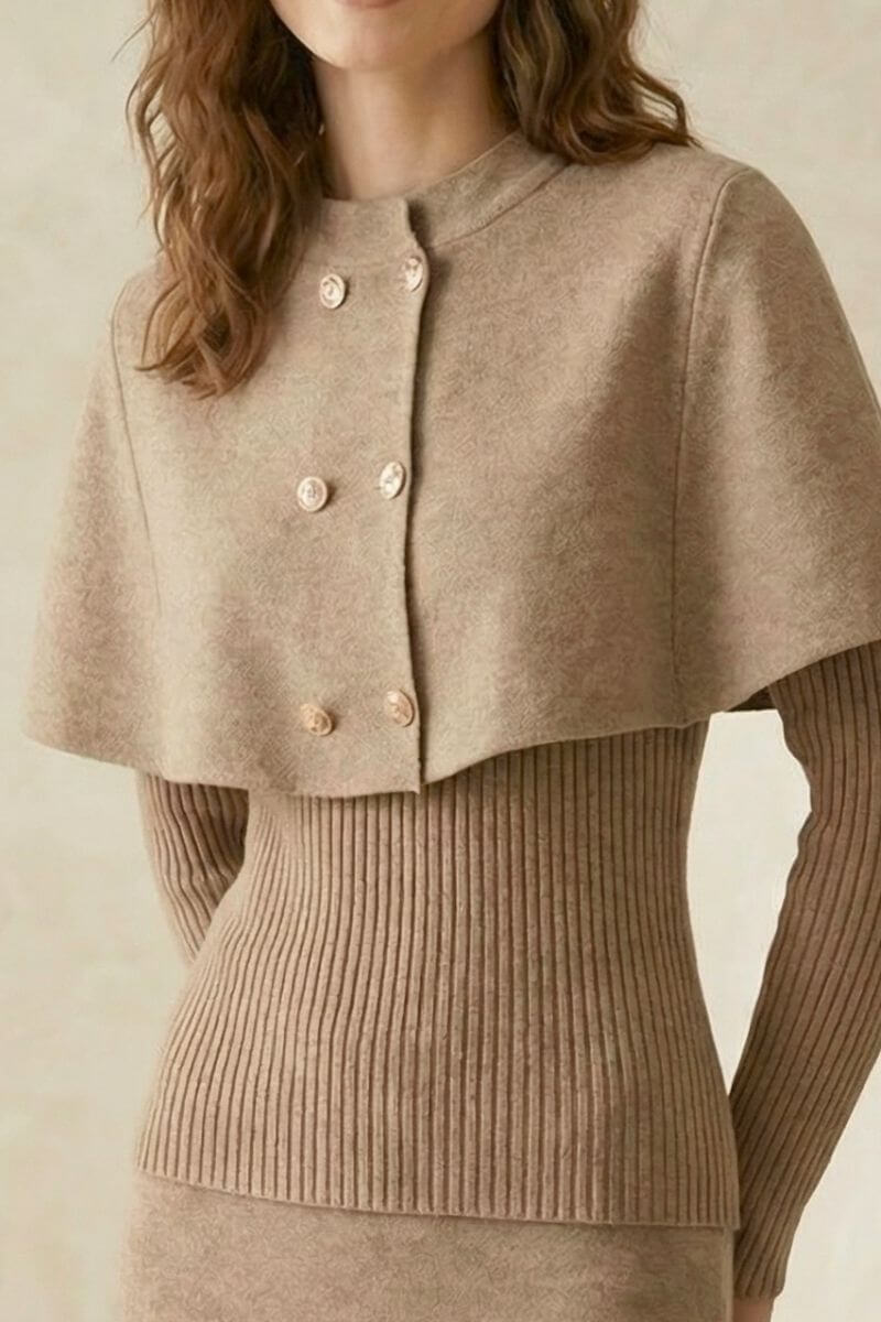 Taupe Three-Piece Knit Winter Set S / Camel