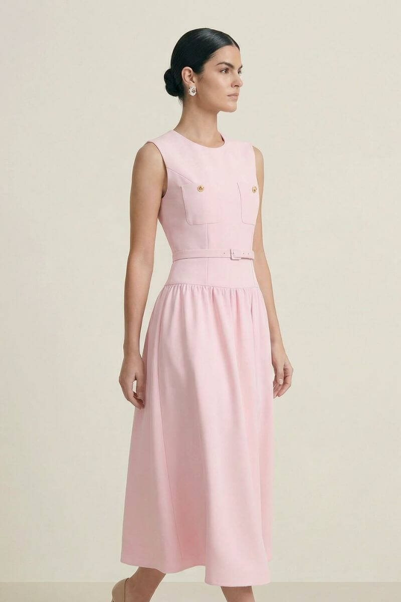 Ballet Pink Tailored Midi Dress L / White Ballet Pink Tailored Midi Dress L / White