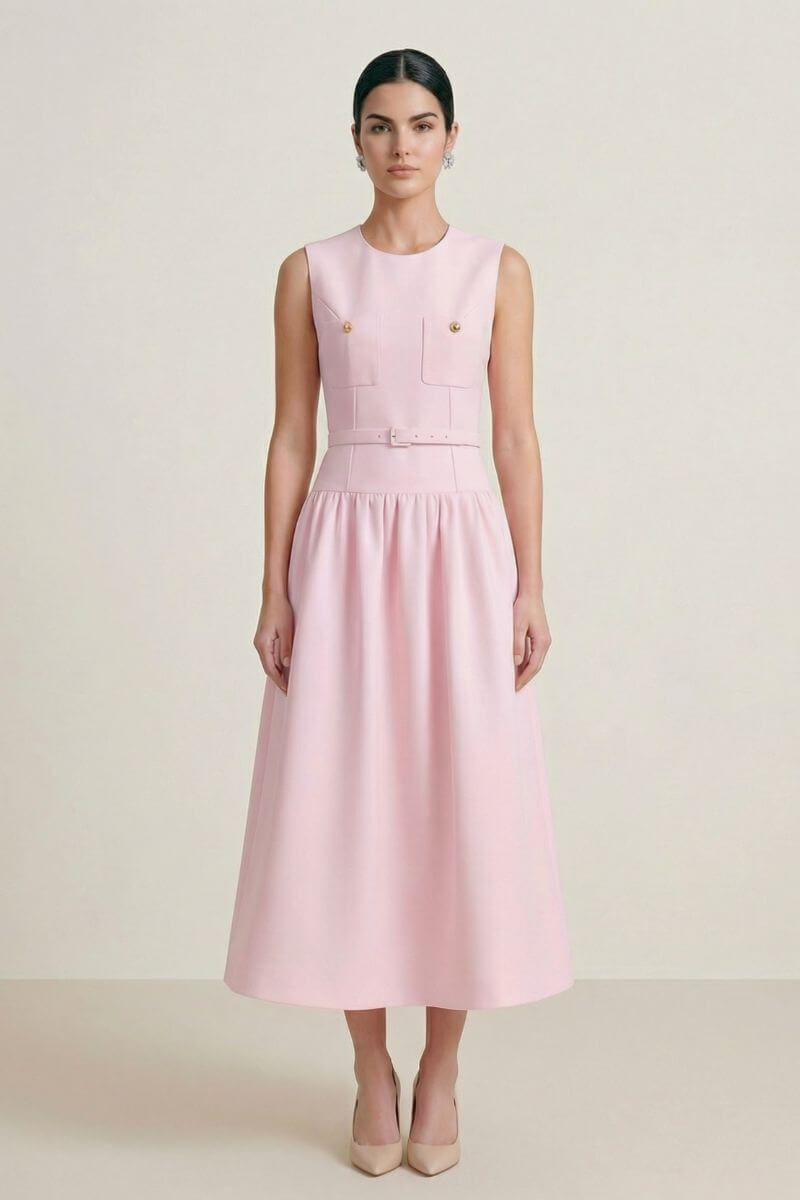nude pink midi dress Paisley Tiered Midi Dress in Nude Pink X-Small