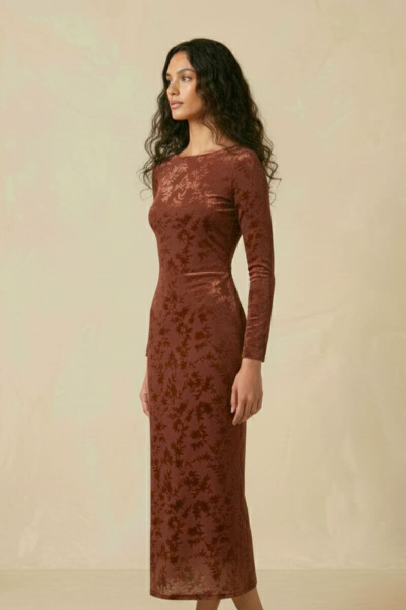 velvet burnt out dress midi dress long sleeves Mocha Burnout Bodycon Maxi L wintersale prom dresses nyc Where this midi dress is size-womens-clothing_:36