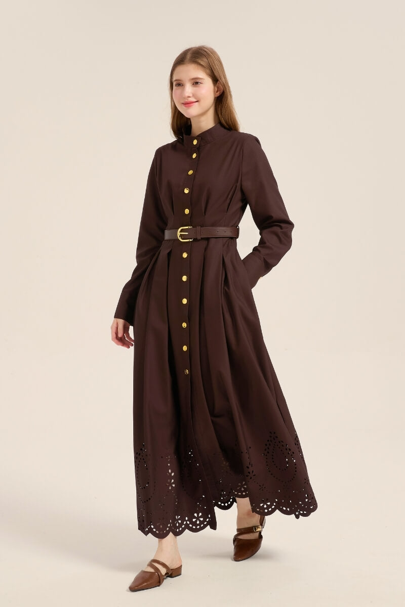 maxi belted shirt dress Chestnut Belted Shirt Maxi Dress XS