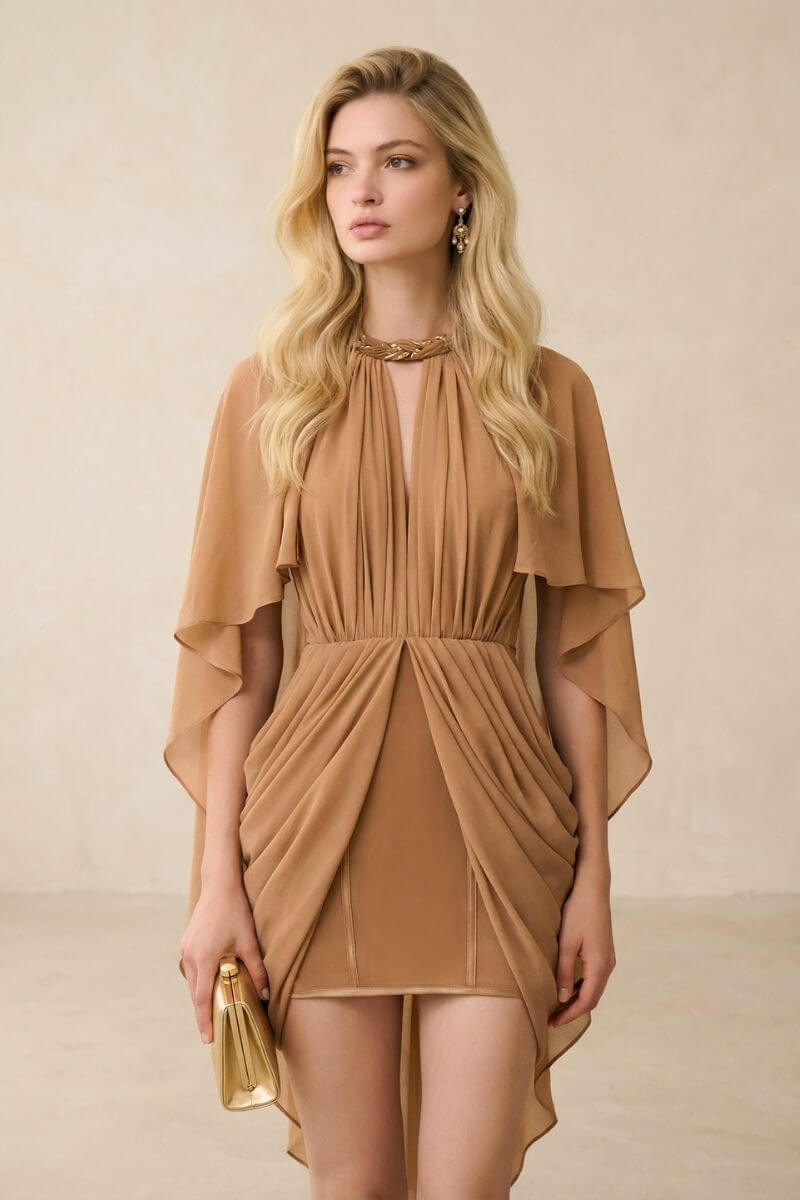 Amber Veil Chiffon Mini Dress M
