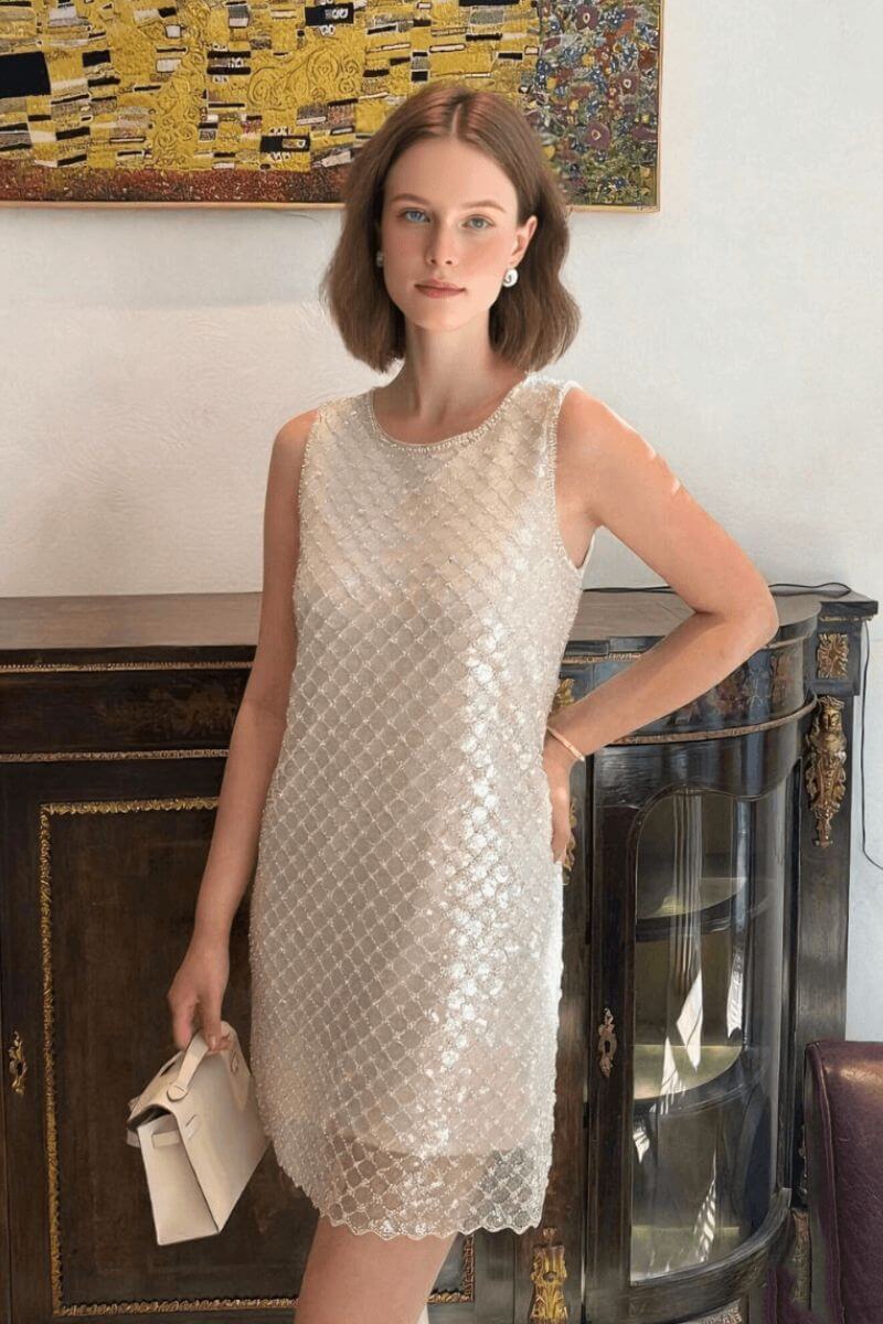 Champagne Glimmer Sequin Mini Dress XL