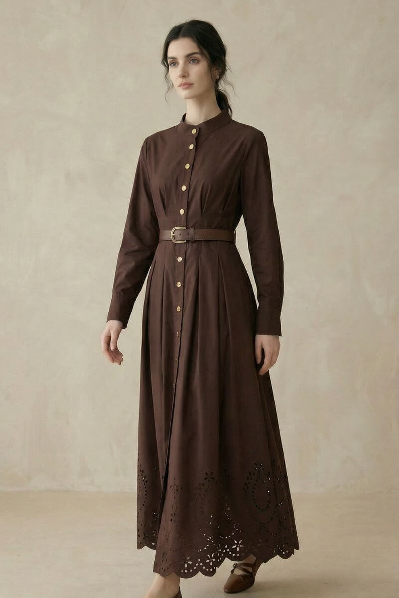 princess polly baby blue dress Chestnut Belted Shirt Maxi Dress Xs