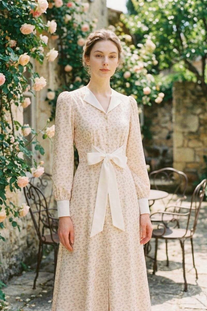 Cream Satin Collar Floral A-Line Maxi Dress XS Cream Satin Collar Floral A-Line Maxi Dress XS