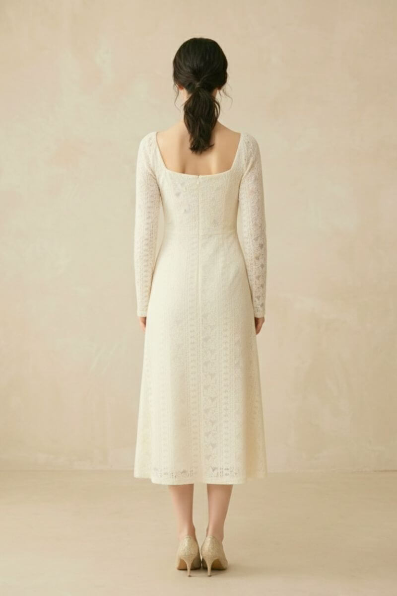 Ivory Lace Bow Midi Dress Ivory Lace Bow Midi Dress