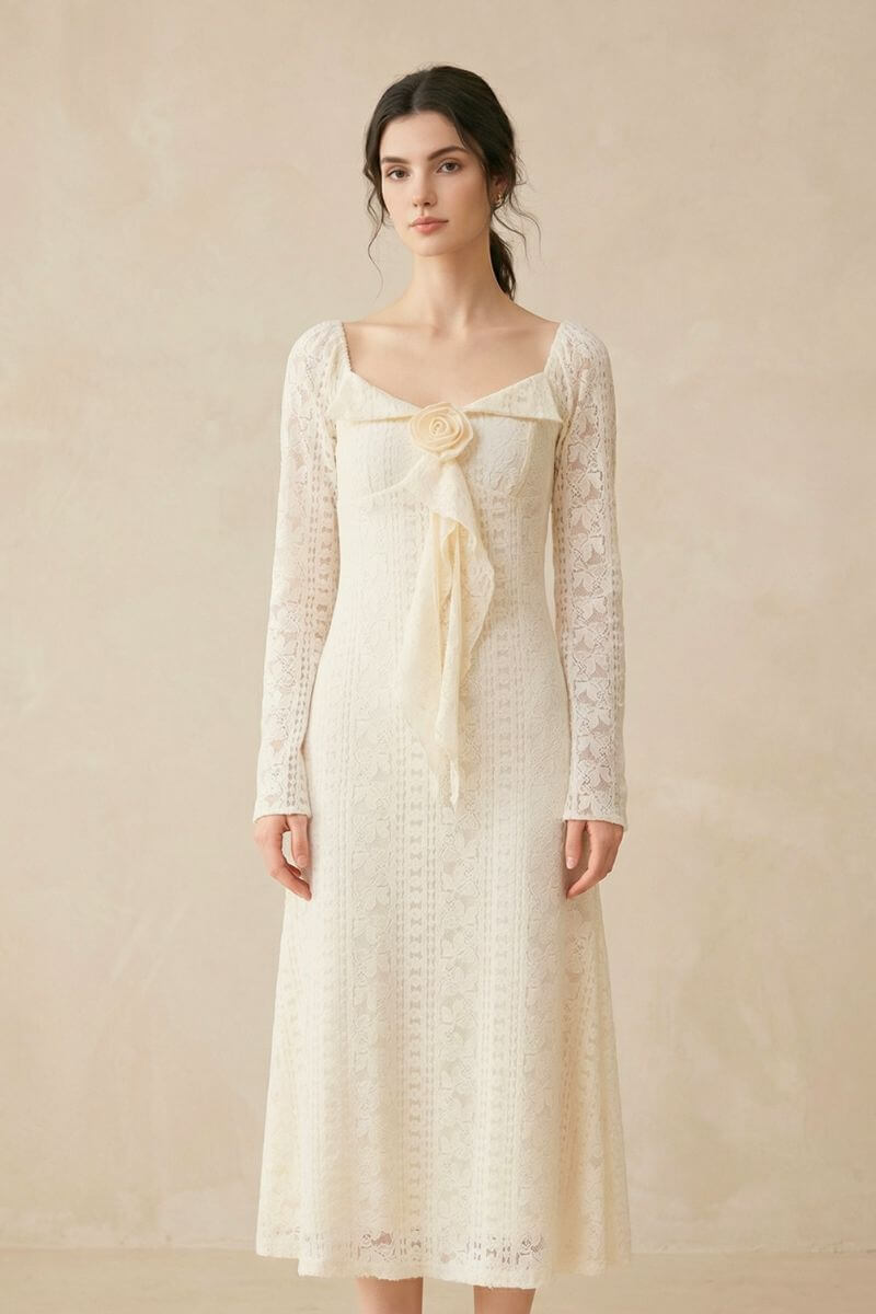 Ivory Lace Bow Midi Dress XL Ivory Lace Bow Midi Dress XL