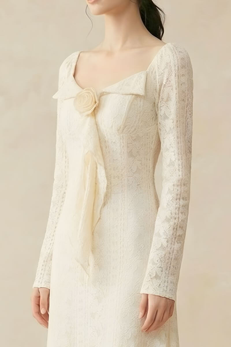 Ivory Lace Bow Midi Dress XL