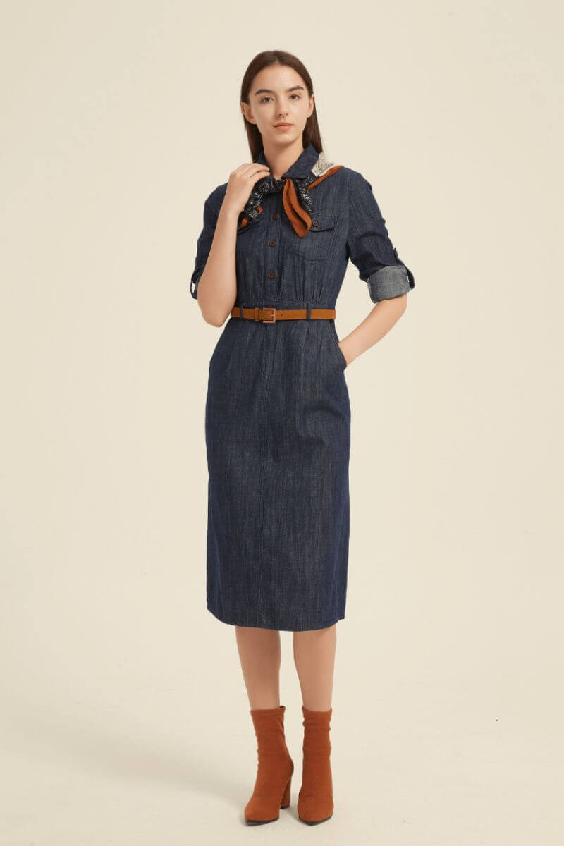 Heritage Indigo Belted Shirt Dress M Heritage Indigo Belted Shirt Dress M
