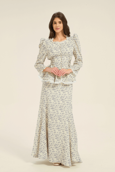 Blue Ditsy Floral Lace-Trim Two-Piece Set S