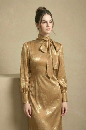 Gilded Grace Bow-Neck Midi Dress Gilded Grace Bow-Neck Midi Dress