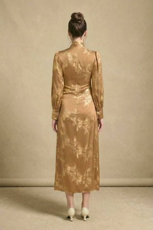 Gilded Grace Bow-Neck Midi Dress Xs