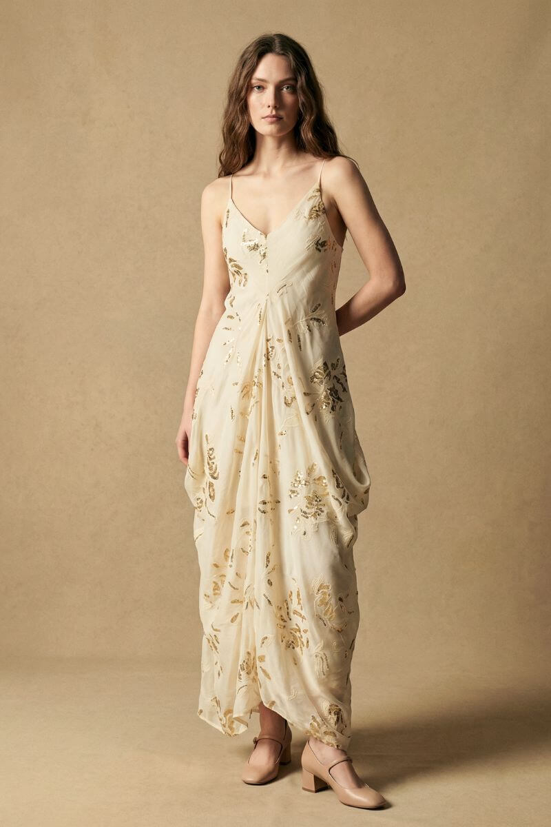 Gold Floral Sequin Column Maxi Dress XL Gold Floral Sequin Column Maxi Dress XL