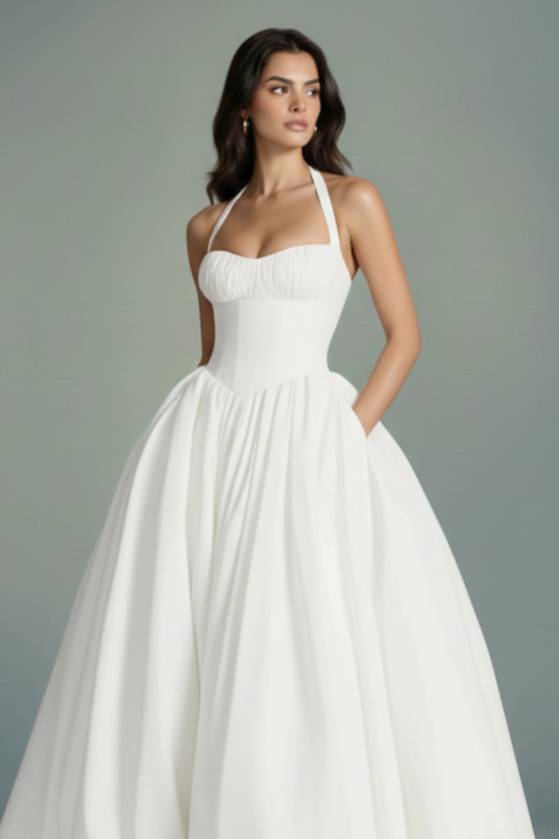 Porcelain Taffeta Corset Maxi Dress White / XL