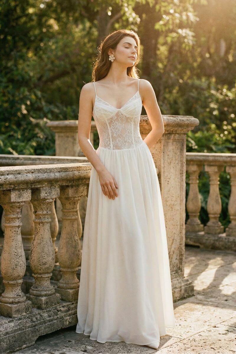 chinese dress ladies Soft Ivory Bridal Lace Maxi Dress Xs