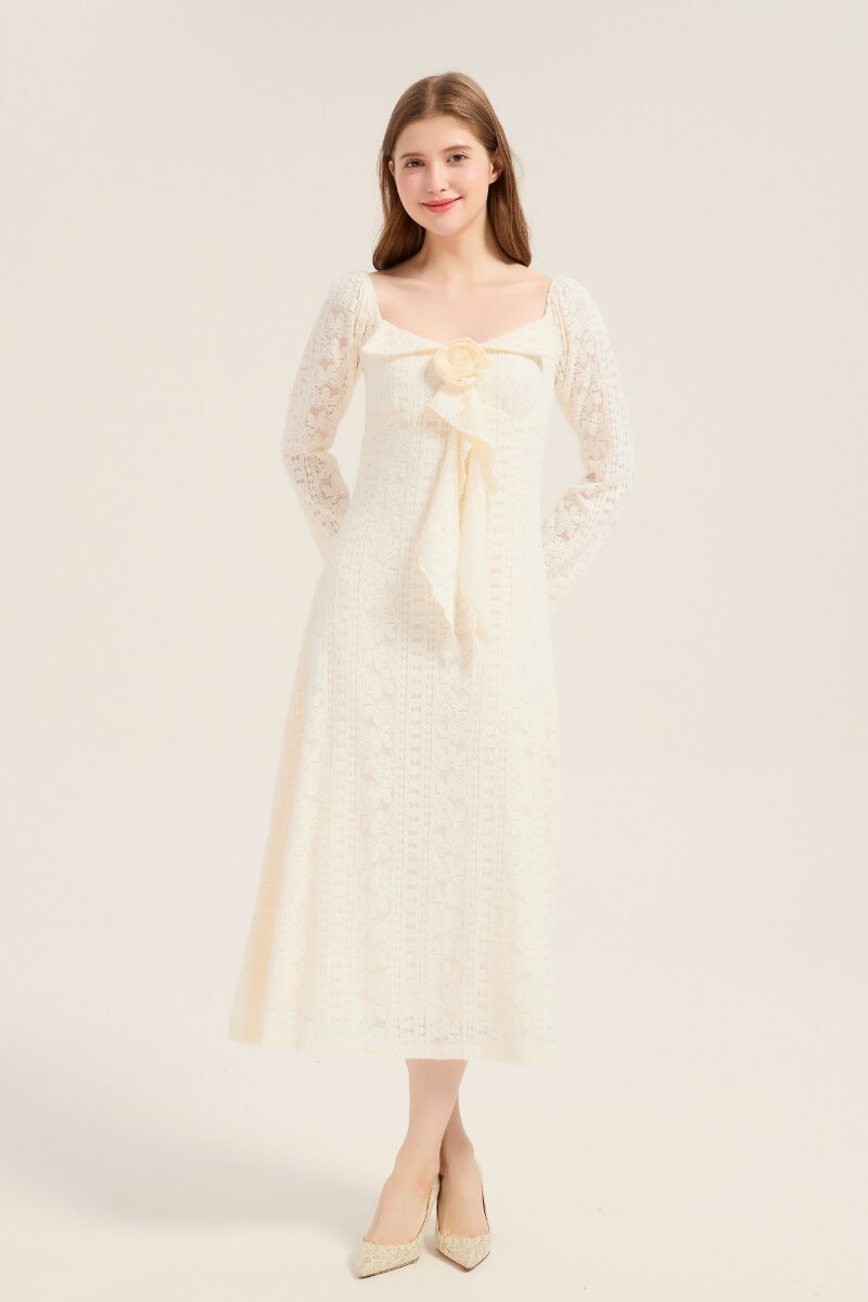 Ivory Lace Bow Midi Dress XL Ivory Lace Bow Midi Dress XL