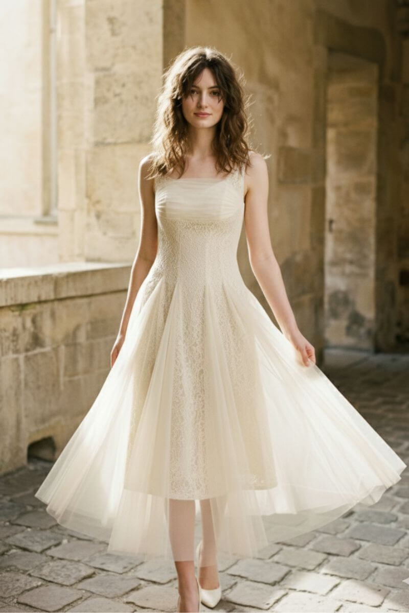 knee length dresses for ladies Soft Gold Corset Tulle Ballroom Midi Dress M