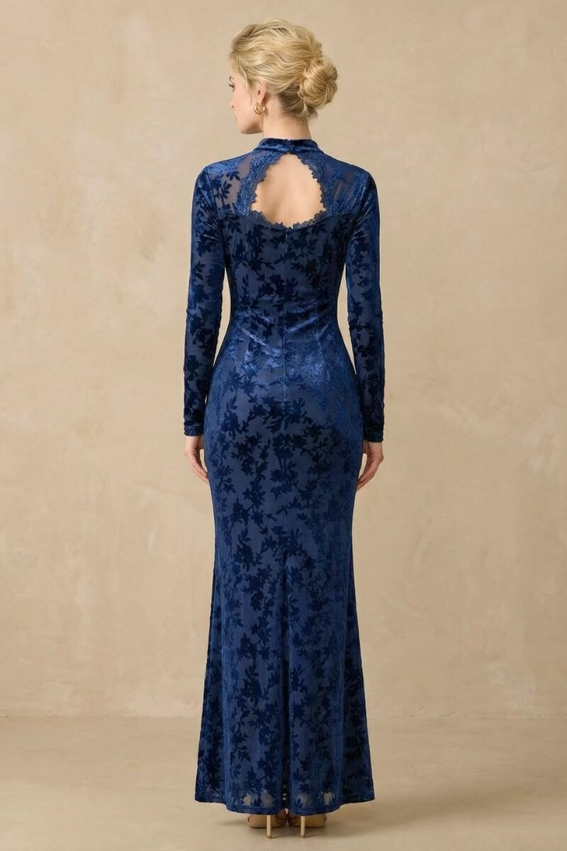 Midnight Navy Burnout Velvet Maxi Dress L