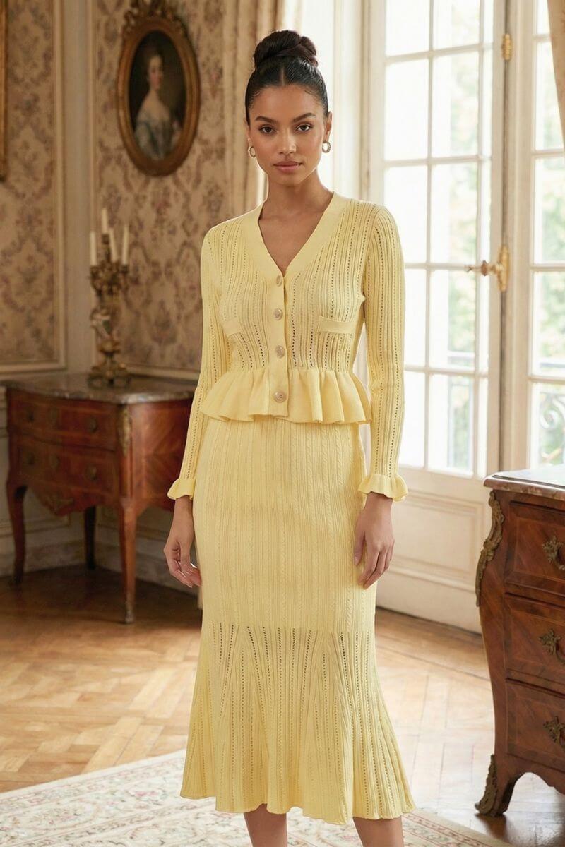Lemon Boulevard Peplum Knit Midi Dress L