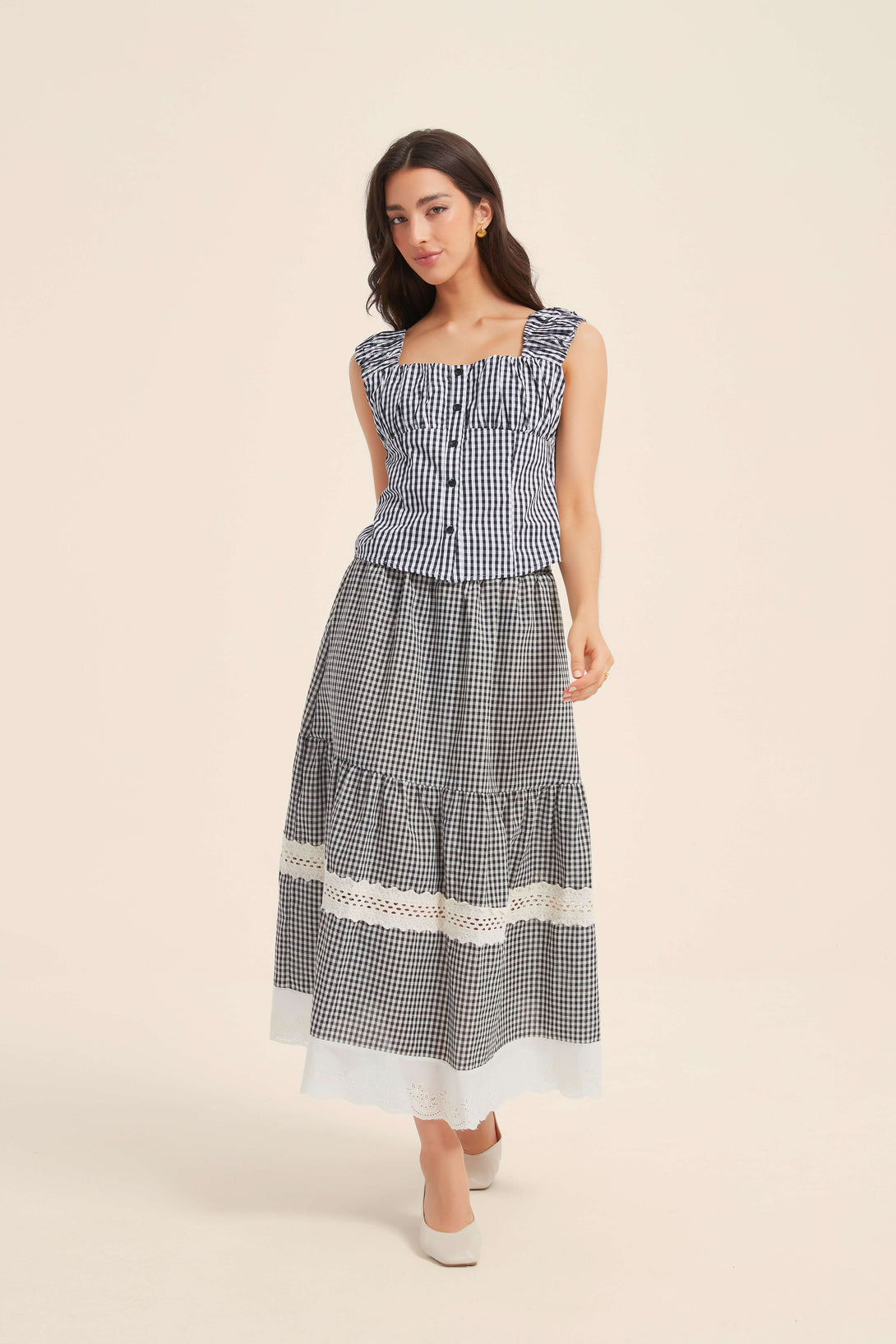 Laurette Eyelet Gingham Skirt - SIOENE