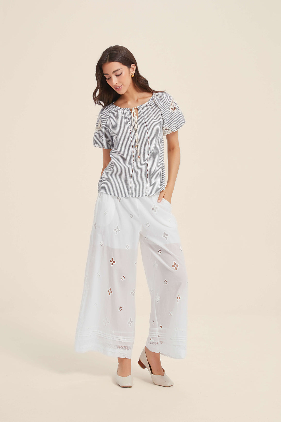 Eyelet Breeze Wide-Leg Pants - SIOENE