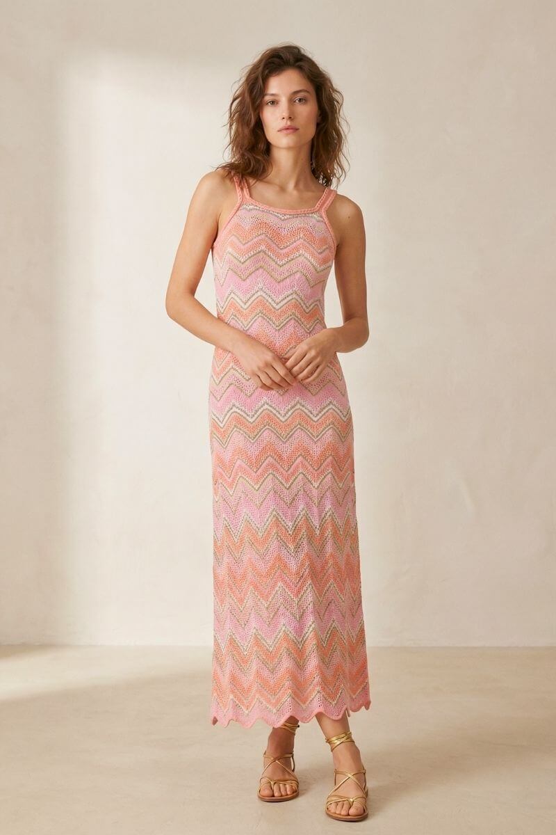 Peach Sorbet Crochet Chevron Maxi Dress XS Peach Sorbet Crochet Chevron Maxi Dress XS
